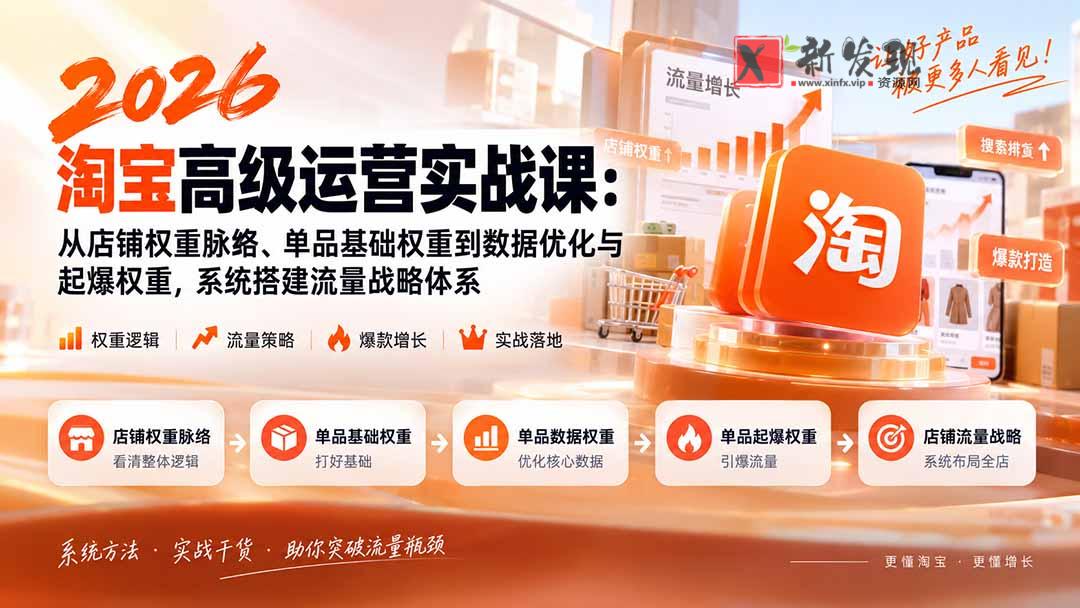 （20409期）2026淘宝高级运营实战课：从店铺权重脉络、单品基础权重到数据优化与起爆权重，系统搭建流量战略体系-新发现资源网