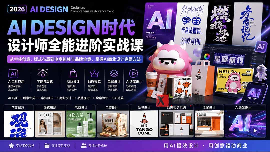 (20195期)2026AI DESIGN时代设计师全能进阶实战课:从字体创意、版式布局到电商包装与品牌全案,掌握AI商业设计完整方法-新发现资源网