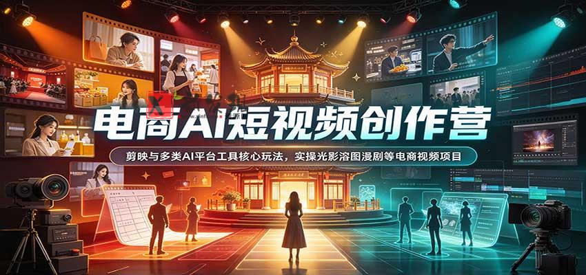 电商AI短视频创作营：剪映与多类AI平台工具核心玩法，实操光影溶图漫剧等电商视频项目-新发现资源网