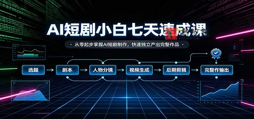 AI短剧小白七天速成课:从零起步掌握AI短剧制作,快速独立产出完整作品-新发现资源网