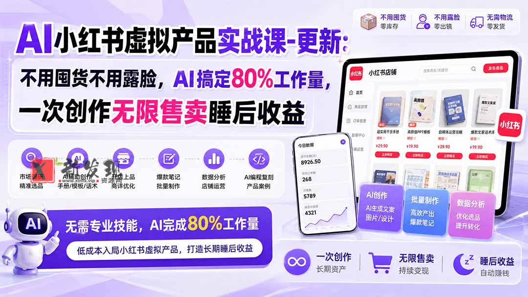 (20311期)AI小红书虚拟产品实战课-更新:不用囤货不用露脸,AI搞定80%工作量,一次创作无限售卖睡后收益-新发现资源网