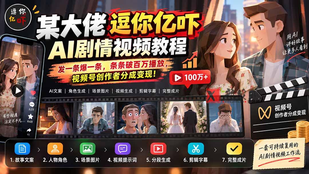 (20388期)某大佬逗你亿吓AI低模剧情视频制作教程:发一条爆一条,条条破百万播放,利用视频号创作者分成变现!-新发现资源网