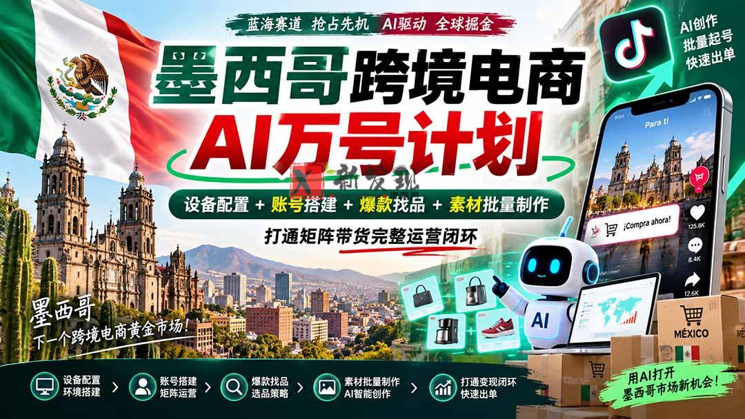 (20500期)墨西哥AI跨境电商万号筹划|装置配置+账号搭建+爆款找品+素材批量制作,打通矩阵带货完备运营闭环-新发现资源网