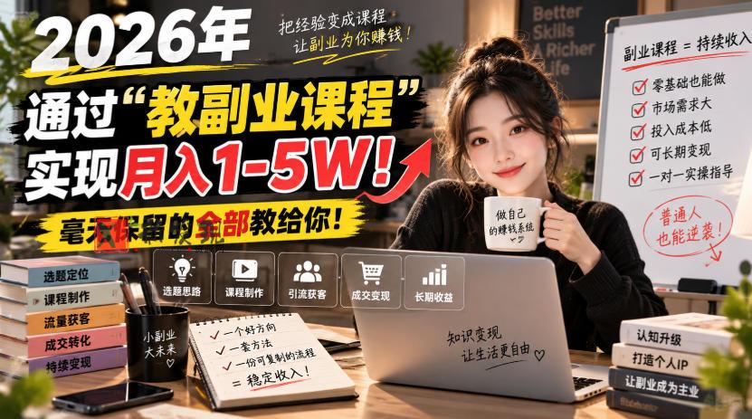 2026年通过“教副业课程”实现月入1-5W！毫无保留的全部教给你！-新发现资源网