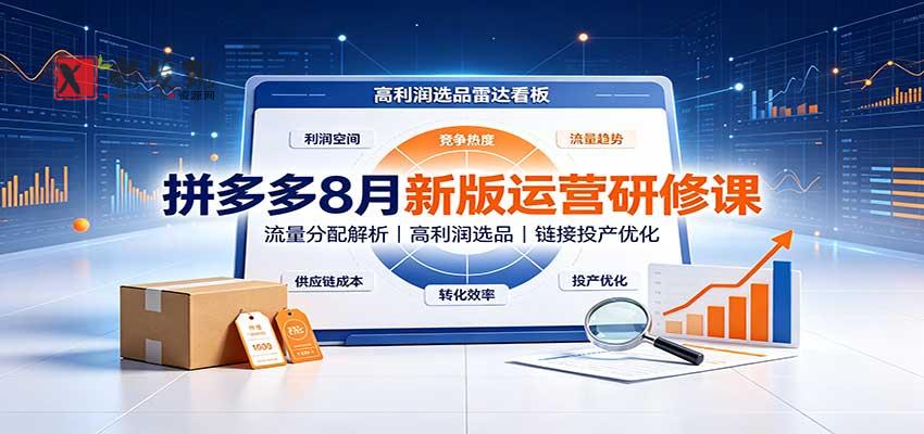 拼多多8月新版运营研修课：流量分配解析，高利润选品，链接投产优化-新发现资源网
