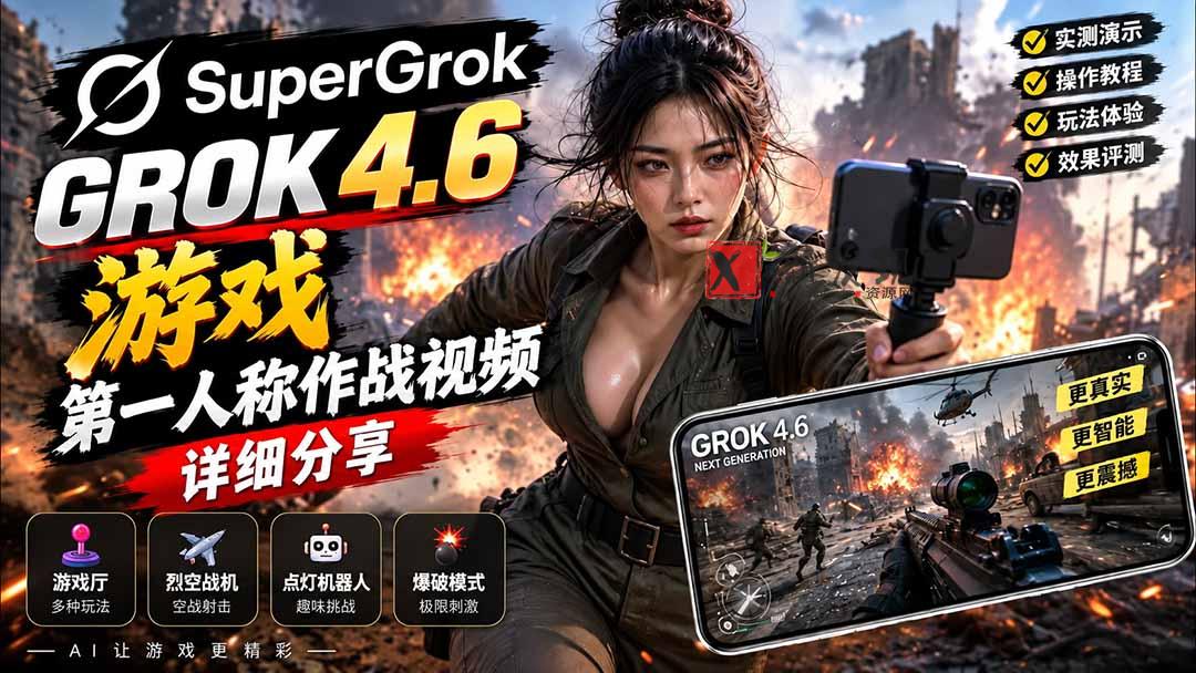 （20502期）Grok 4.6 也能做游戏？第一人称作战短片实测｜玩法细致讲解-新发现资源网