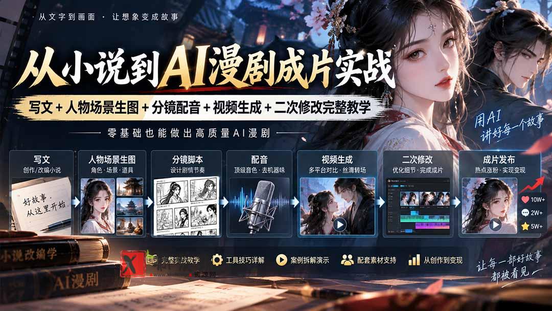（20577期）从小说到AI漫剧成片实战：写文+人物场景生图+分镜配音+视频生成+二次修改完整教学-新发现资源网