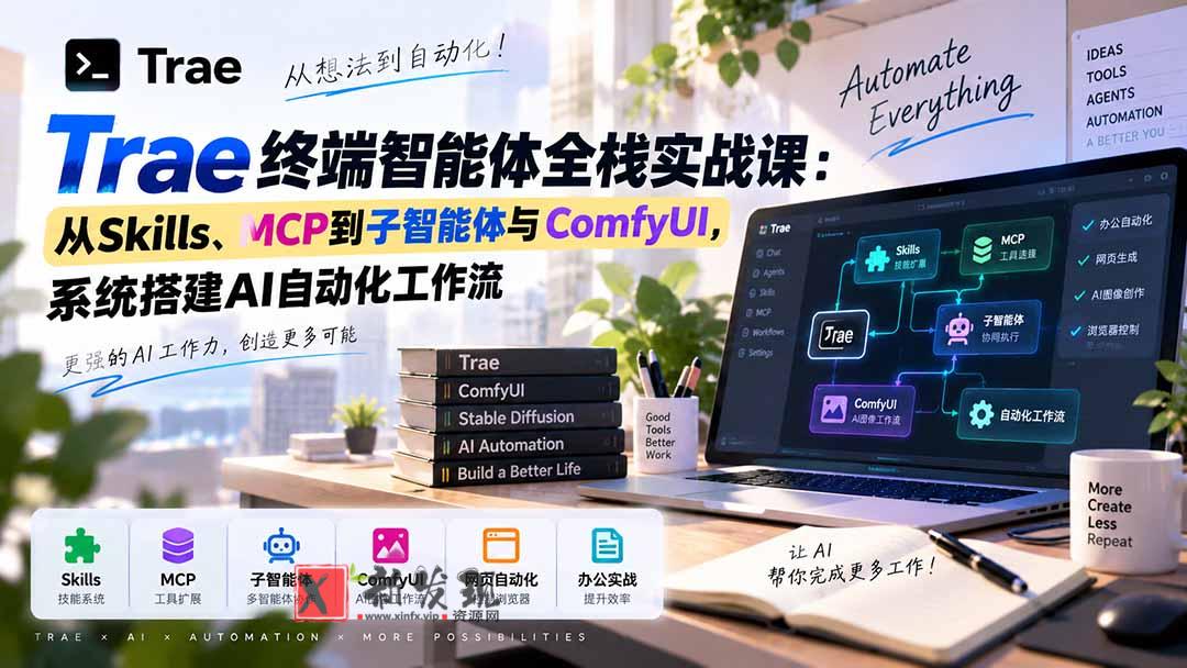 （20389期）Trae终端智能体全栈实战课：从Skills、MCP到子智能体与ComfyUI，系统搭建AI自动化工作流-新发现资源网