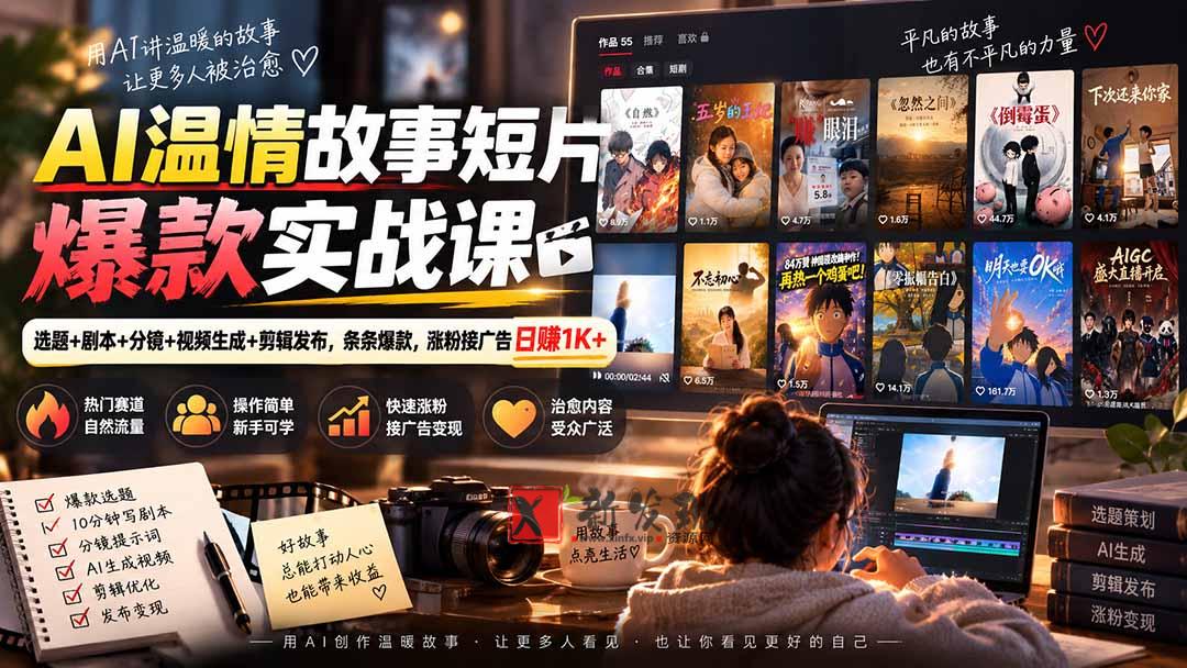 （20477期）AI温情故事短片爆款实战课-更新｜选题+剧本+分镜+视频生成+剪辑发布，条条爆款，涨粉接广告日赚1K+-新发现资源网
