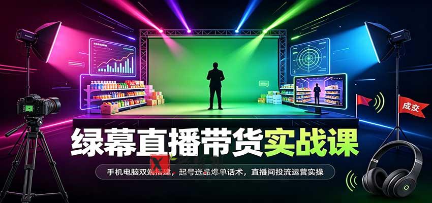 绿幕直播带货实战课：手机电脑双端搭建，起号选品爆单话术，直播间投流运营实操-新发现资源网