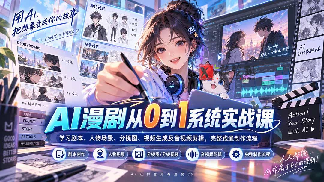 （20430期）AI漫剧从0到1系统实战课：学习剧本、人物场景、分镜图、视频生成及音视频剪辑，完整跑通制作流程-新发现资源网