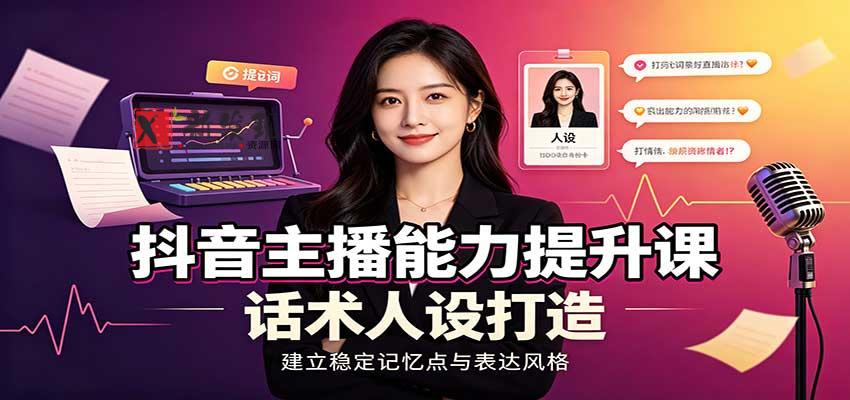 抖音主播能力提升课：账号底层逻辑，直播间搭建调试，话术人设打造全套教学-新发现资源网