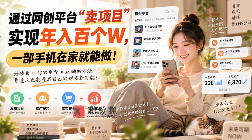 靠卖网创项目变现，一年拿下百万收益！一台手机就能操作！-新发现资源网