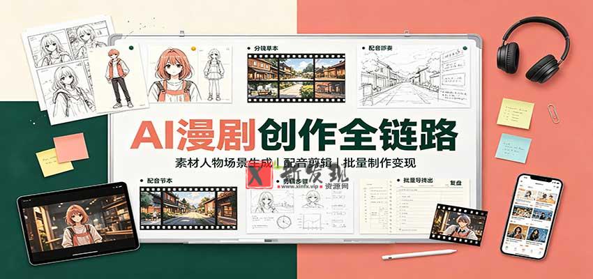 AI漫剧创作全链路：素材人物场景生成，配音剪辑，批量制作变现-新发现资源网