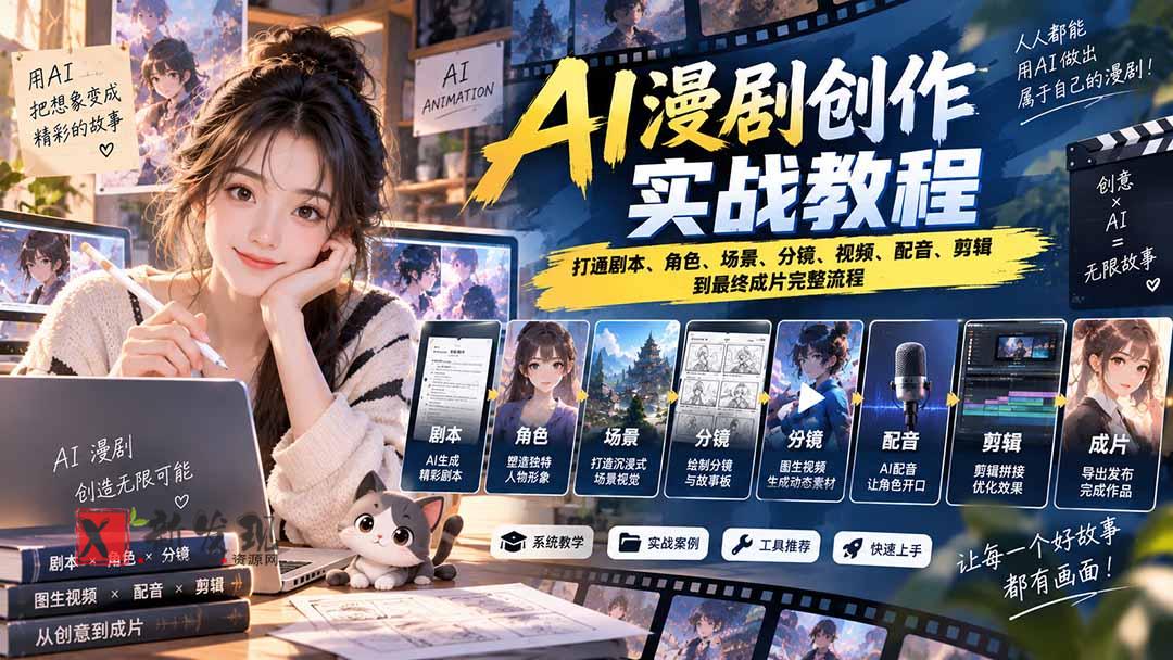 （20597期）2026 AI漫剧创作实战教程：打通剧本、角色、场景、分镜、视频、配音、剪辑到最终成片完整流程-新发现资源网