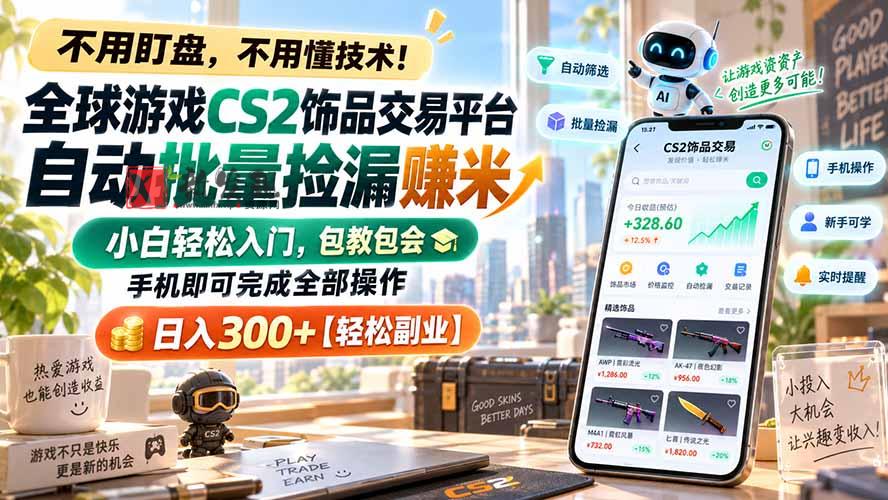 （20454期）全球游戏CS2饰品交易平台自动批量捡漏赚米，小白轻松入门，包教包会，手机即可完成全部操作，日入300+【轻松副业】-新发现资源网