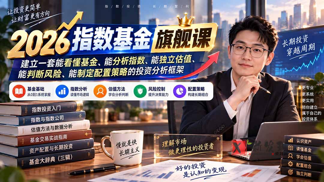 （20298期）2026指数基金旗舰课｜建立一套能看懂基金、能分析指数、能独立估值、能判断风险、能制定配置策略的投资分析框架-新发现资源网