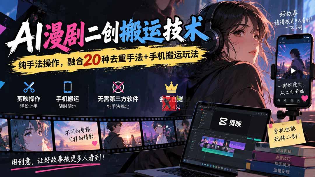 (20551期)AI漫剧二创搬运技术,纯手法操作,融合20种去重手法++手机搬运玩法-新发现资源网