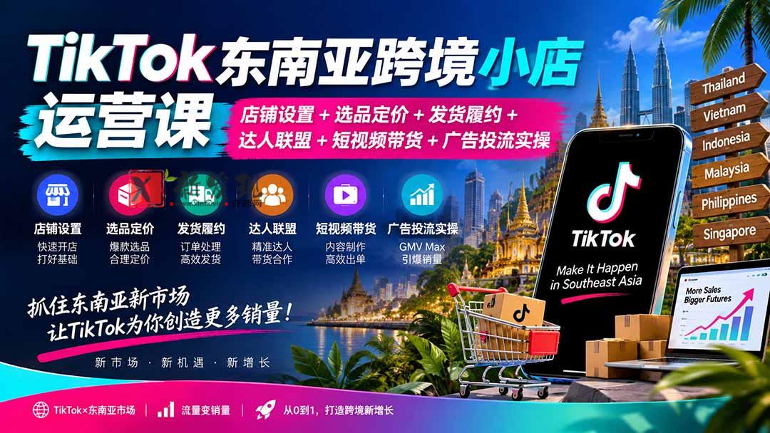 （20483期）TikTok东南亚跨境小店运营课：店铺设置+选品定价+发货履约+达人联盟+短视频带货+广告投流实操-新发现资源网