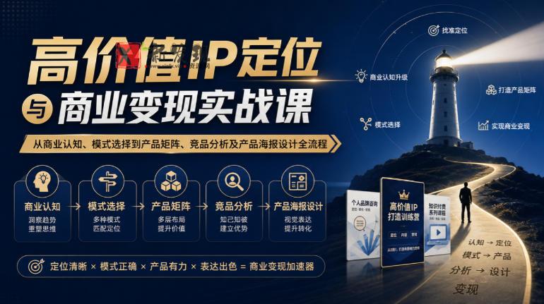 【无水印】高价值IP定位与商业变现实战课，从商业认知、模式选择到产品矩阵、竞品分析及产品海报设计全流程-新发现资源网