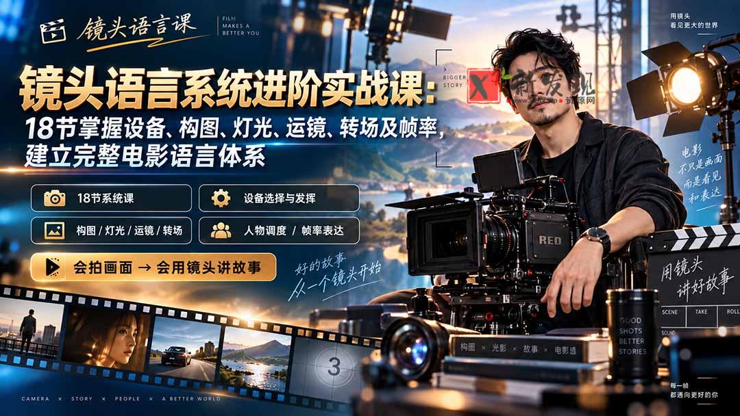 （20434期）镜头语言系统进阶实战课：18节掌握设备、构图、灯光、运镜、转场及帧率，建立完整电影语言体系-新发现资源网