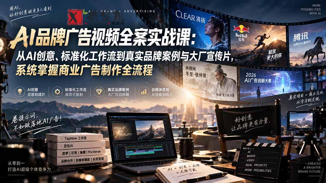 （20392期）AI品牌广告视频全案实战课：从AI创意、标准化工作流到真实品牌案例与大厂宣传片，系统掌握商业广告制作全流程-新发现资源网
