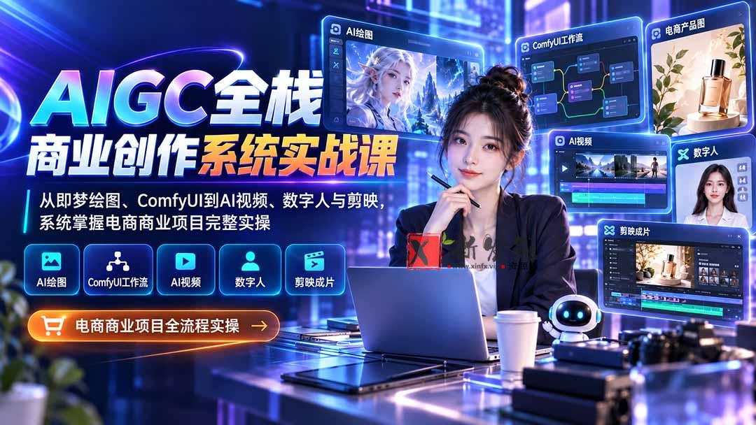 （20342期）AIGC全栈商业创作系统实战课：从即梦绘图、ComfyUI到AI视频、数字人与剪映，系统掌握电商商业项目完整实操-新发现资源网