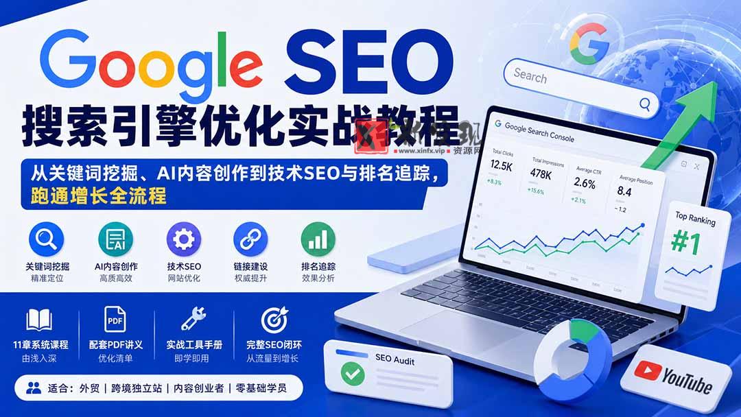 （20241期）Google SEO搜索引擎优化实战教程：从关键词挖掘、AI内容创作到技术SEO与排名追踪，跑通增长全流程-新发现资源网