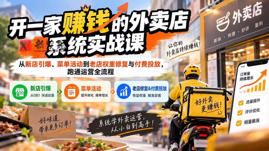 （20258期）开一家赚钱的外卖店系统实战课：从新店引爆、菜单活动到老店权重修复与付费投放，跑通运营全流程-新发现资源网