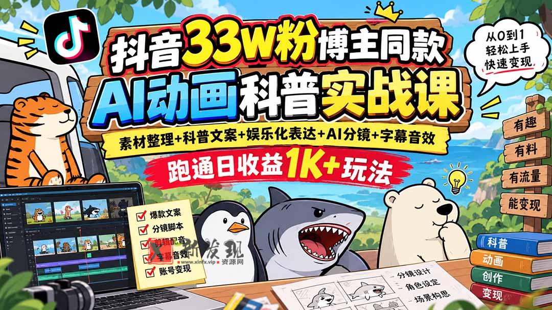 (20510期)抖音33W粉博主同款AI动画科普实战课|素材整理+科普文案+娱乐化表达+AI分镜+字幕音效,跑通日收益1K+玩法-新发现资源网