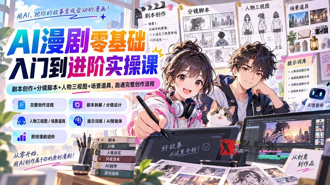 （20352期）AI漫剧零基础入门到进阶实操课：剧本创作+分镜脚本+人物三视图+场景道具，跑通完整创作流程-新发现资源网