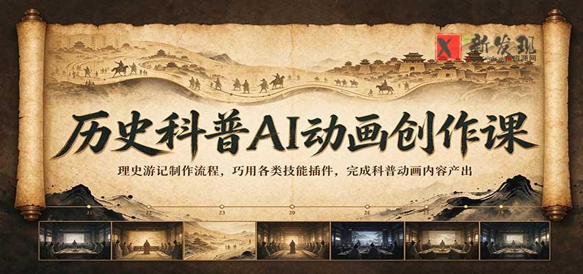 历史科普AI动画创作课：理史游记制作流程，巧用各类技能插件，完成科普动画内容产出-新发现资源网