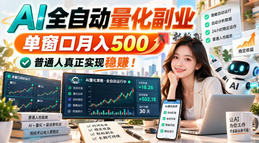 AI全自动量化副业，单窗口月入500，普通人真正实现稳赚！-新发现资源网