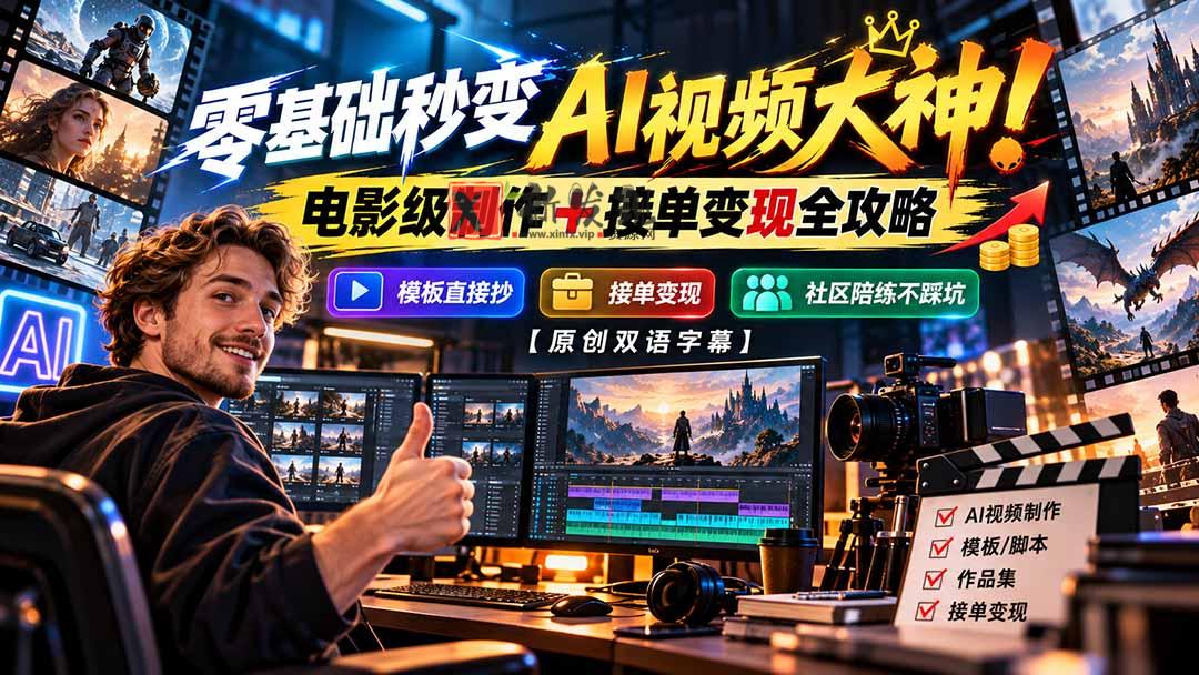 零基础秒变AI视频大神！电影级制作 + 接单变现全攻略，模板直接抄，社区陪练不踩坑【原创双语字幕】-新发现资源网