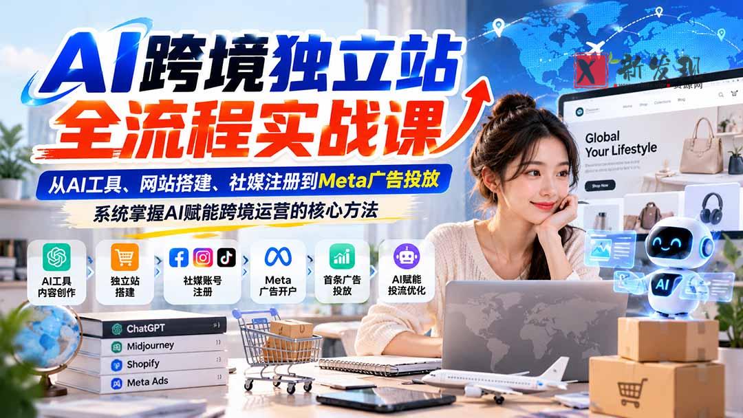 AI跨境独立站全流程实战课:从AI工具、网站搭建、社媒注册到Meta广告投放,系统掌握AI赋能跨境运营的核心方法-新发现资源网