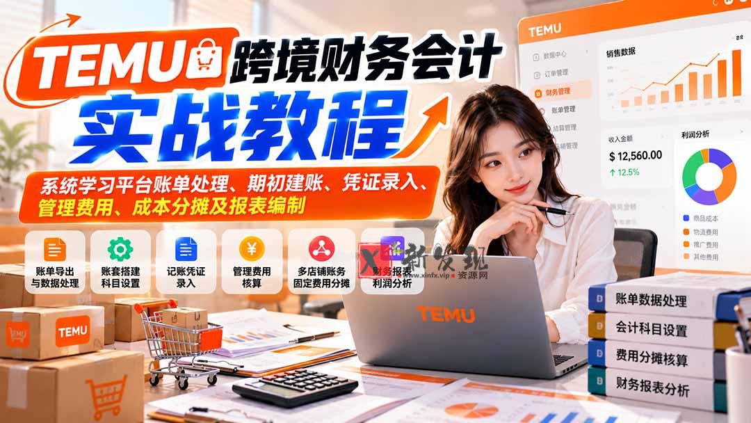 TEMU跨境财务会计实战教程：系统学习平台账单处理、期初建账、凭证录入、管理费用、成本分摊及报表编制-新发现资源网