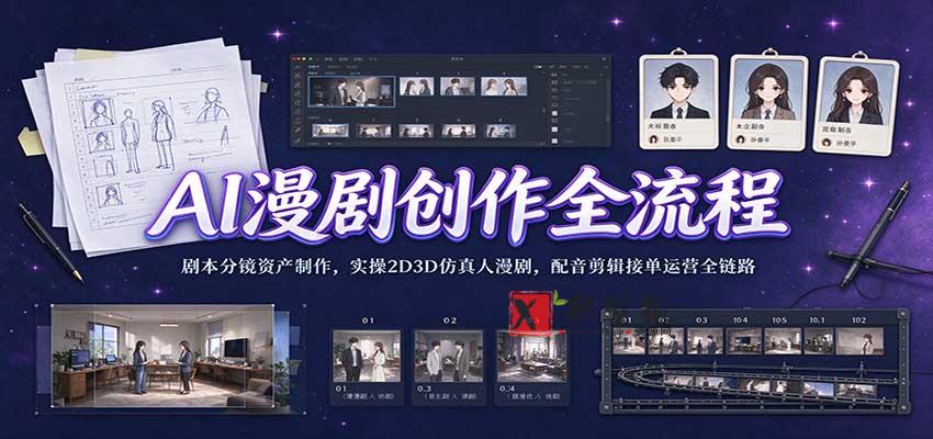 AI漫剧创作全流程：剧本分镜资产制作，实操2D3D仿真人漫剧，配音剪辑接单运营全链路-新发现资源网