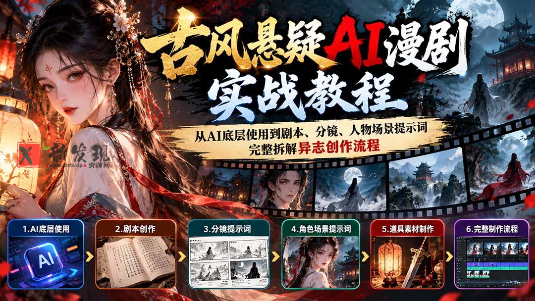 古风悬疑AI漫剧实战教程：从AI底层使用到剧本、分镜、人物场景提示词，完整拆解异志创作流程-新发现资源网