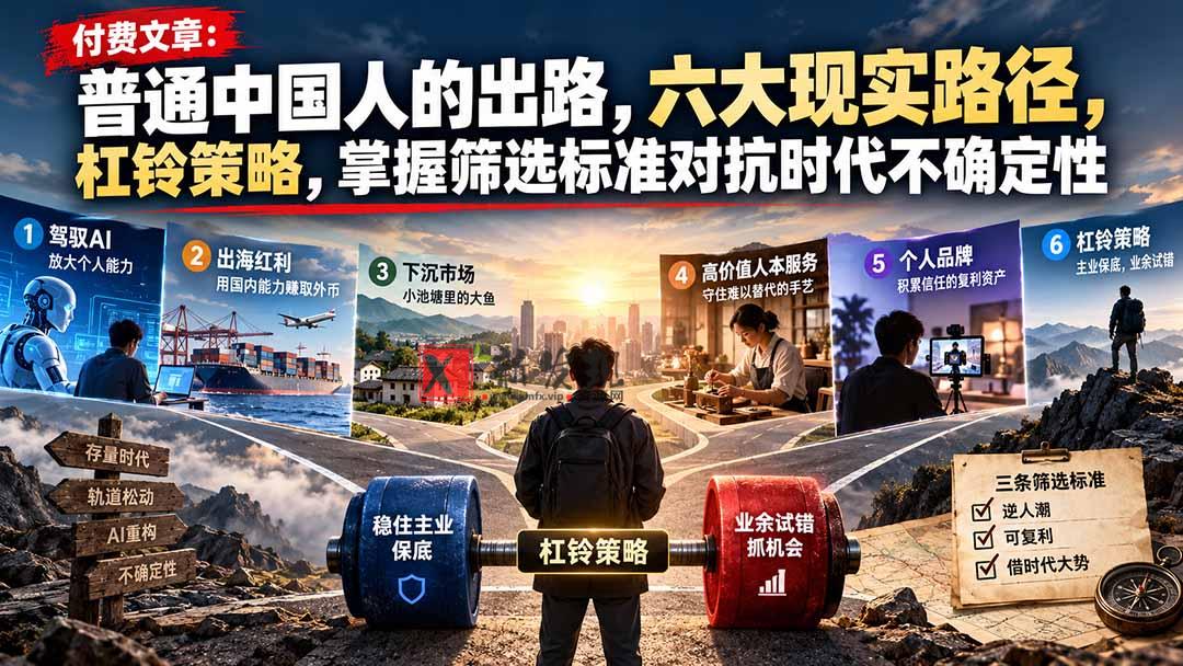 付费文章：普通中国人的出路，六大现实路径，杠铃策略，掌握筛选标准对抗时代不确定性-新发现资源网