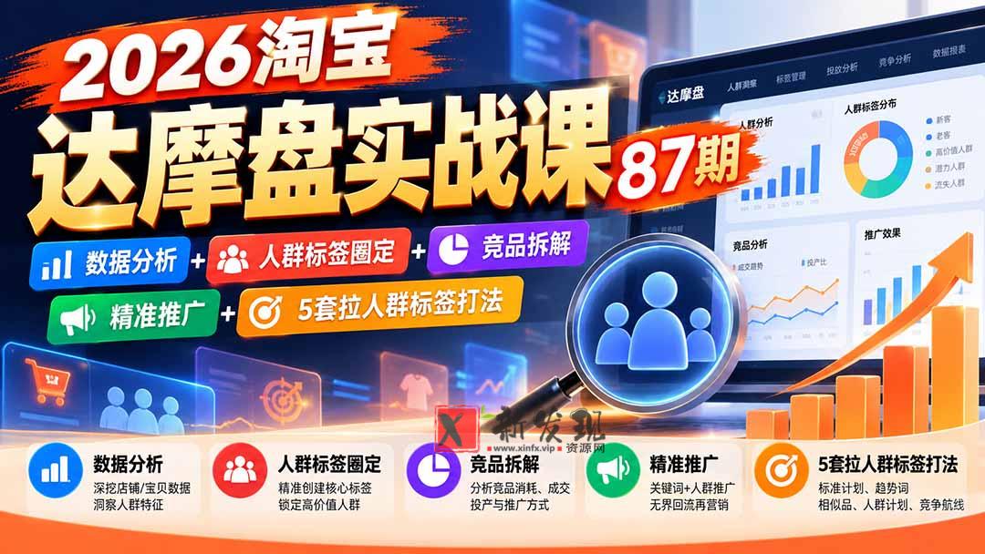 2026淘宝达摩盘实战课87期：数据分析+人群标签圈定+竞品拆解+精准推广+5套拉人群标签打法-新发现资源网