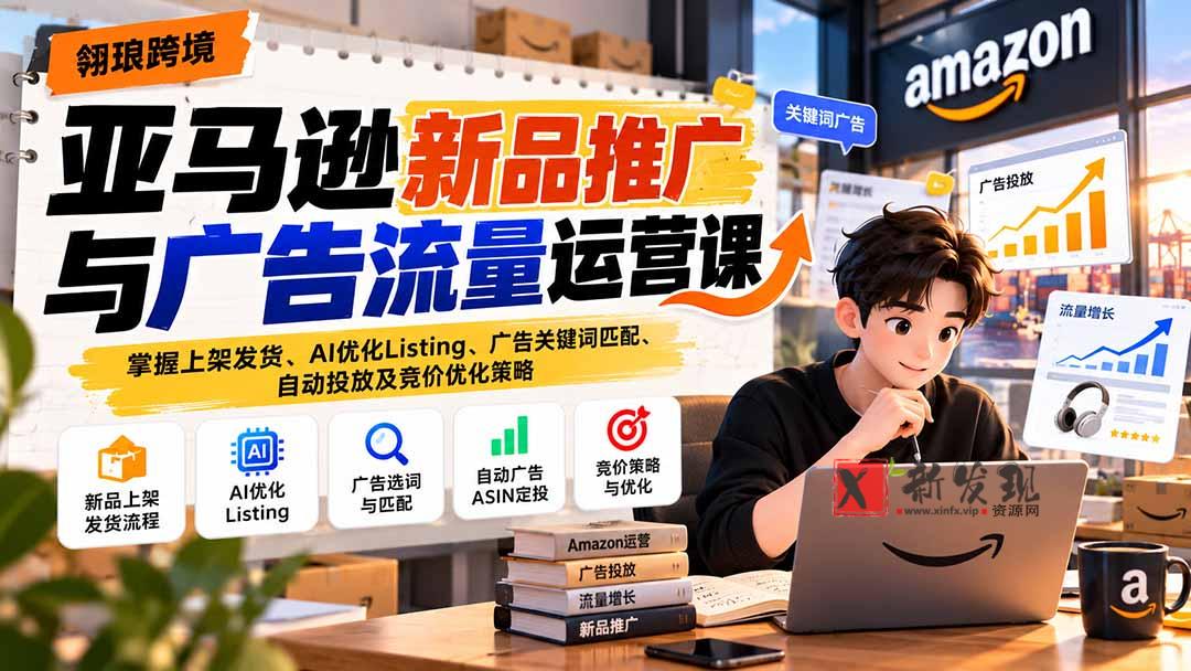 亚马逊新品推广与广告流量运营课：掌握上架发货、AI优化Listing、广告关键词匹配、自动投放及竞价优化策略-新发现资源网