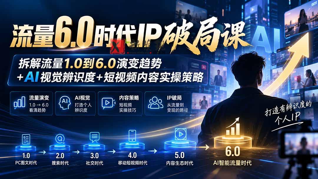 流量6.0时代IP破局课：拆解流量1.0到6.0演变趋势+AI视觉辨识度+短视频内容实操策略-新发现资源网