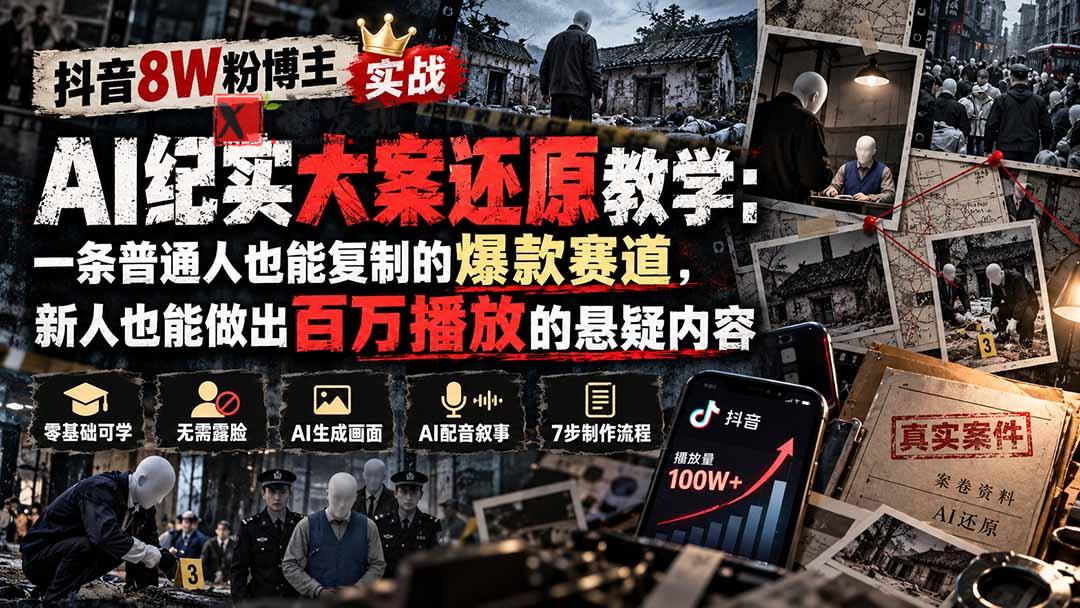 抖音8W粉博主AI纪实大案还原教学：一条普通人也能复制的爆款赛道，新人也能做出百万播放的悬疑内容-新发现资源网
