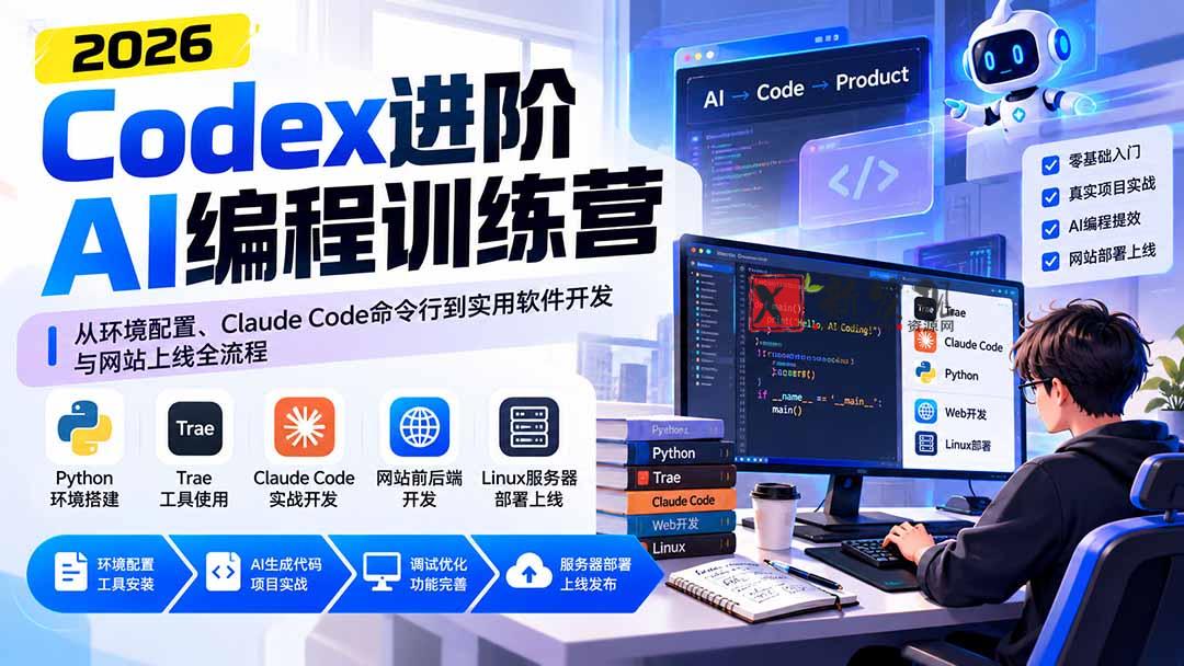 Codex进阶AI编程训练营：从环境配置、Claude Code命令行到实用软件开发与网站上线全流程-新发现资源网