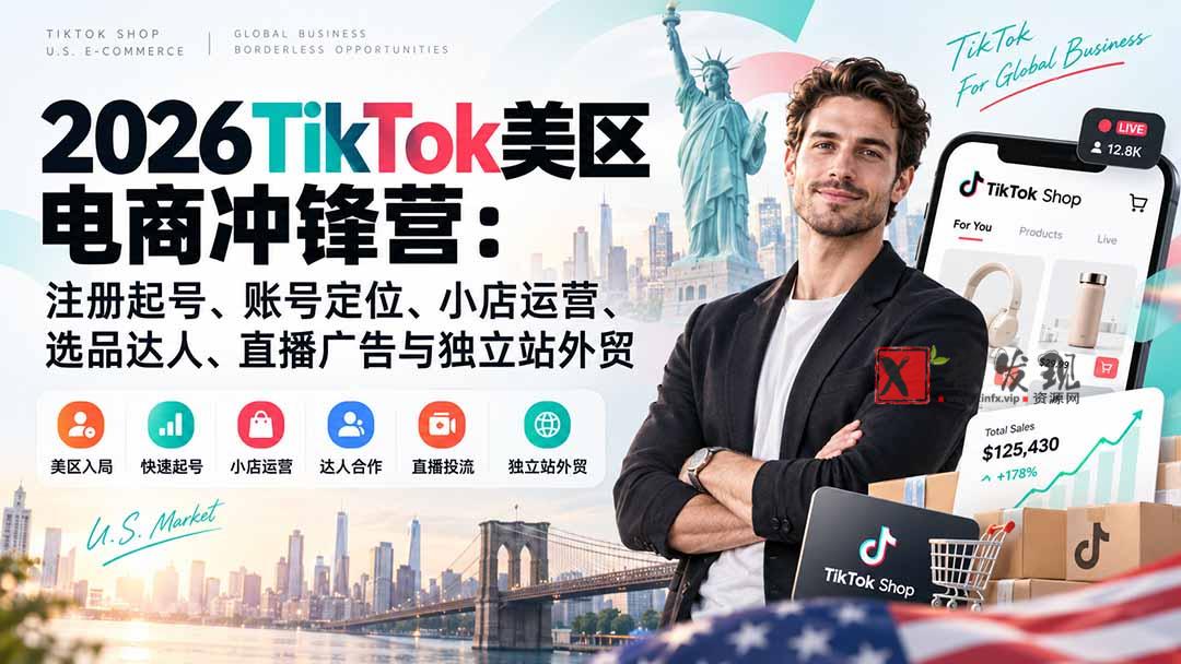 2026TikTok美区电商冲锋营：注册起号、账号定位、小店运营、选品达人、直播广告与独立站外贸-新发现资源网
