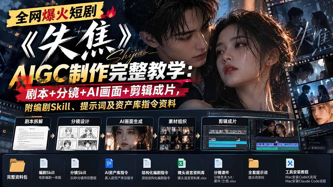 全网爆火短剧《失焦》AIGC制作完整教学：剧本+分镜+AI画面+剪辑成片，附编剧Skill、提示词及资产库指令资料-新发现资源网