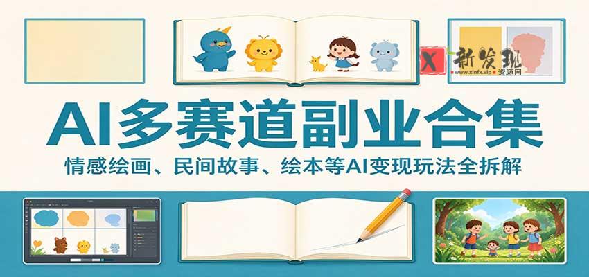 AI多赛道副业合集：情感绘画、民间故事、绘本等AI变现玩法全拆解-新发现资源网