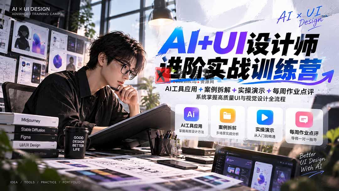 【无水印】AI+UI设计师进阶训练营-第4期：AI工具应用+案例拆解+实操演示+作业点评，掌握高质量UI与视觉设计全流程-新发现资源网