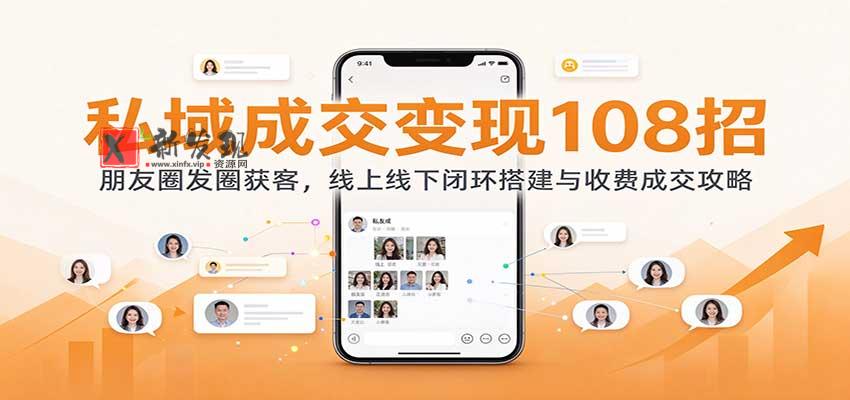 私域成交变现108招：朋友圈发圈获客，线上线下闭环搭建与收费成交攻略-新发现资源网