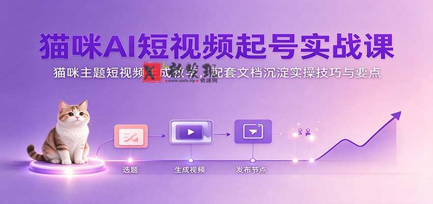 猫咪AI短视频起号实战课：猫咪主题短视频生成教学，配套文档沉淀实操技巧与要点-新发现资源网